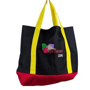Vintage IBM SAP Total Solutions Superstore Canvas Tote Bag Black Red Yellow Tech